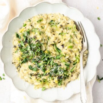 close up of creamy zucchini risotto.