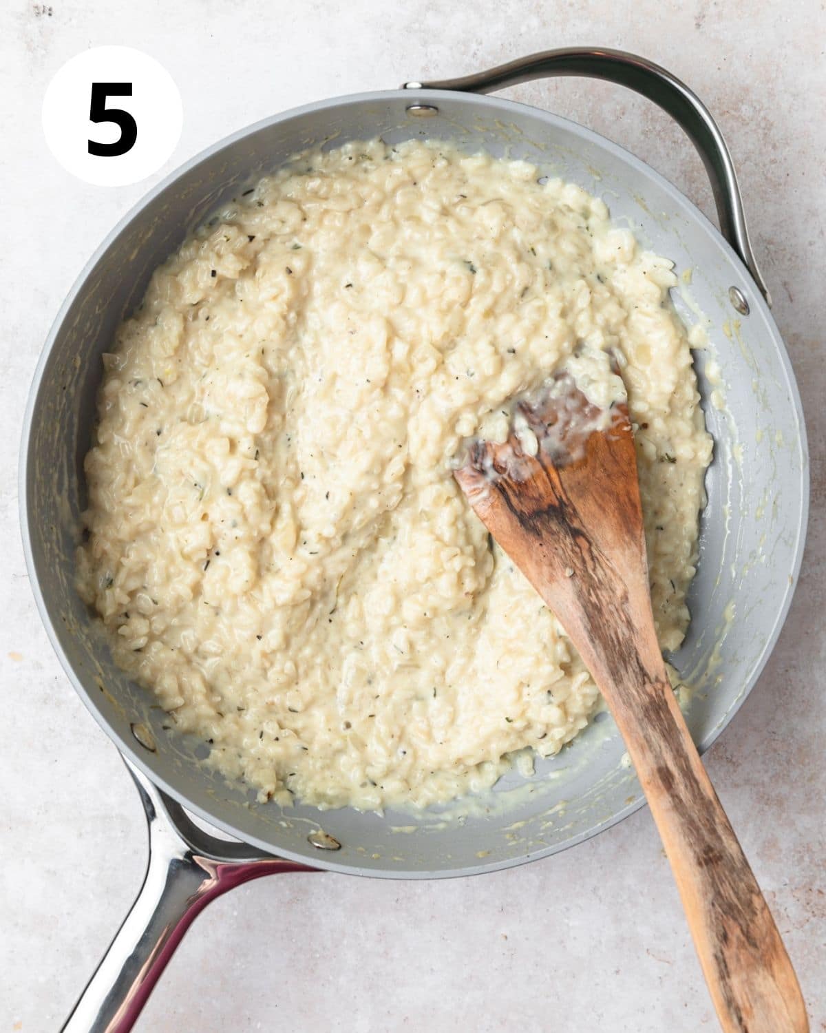 creamy parmesan risotto in pan.
