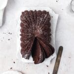 close up of chocolate loaf cake.