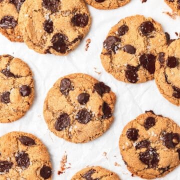 close up of gluten free chocolate almond butter cookies.