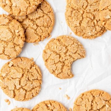 close up of chewy peanut butter cookies.
