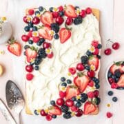 close up of roasted berry poke cake.