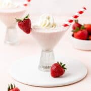 close up of frozen strawberries and cream cocktail with Bailey's.