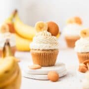 close up of banana pudding cupcakes.