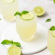 close up of gin basil smash cocktail.