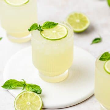 close up of gin basil smash cocktail.