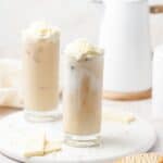 close up shot of iced white chocolate mocha.