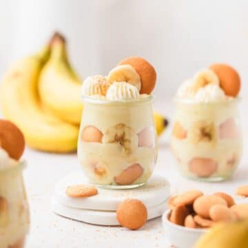 close up of homemade banana pudding cups.