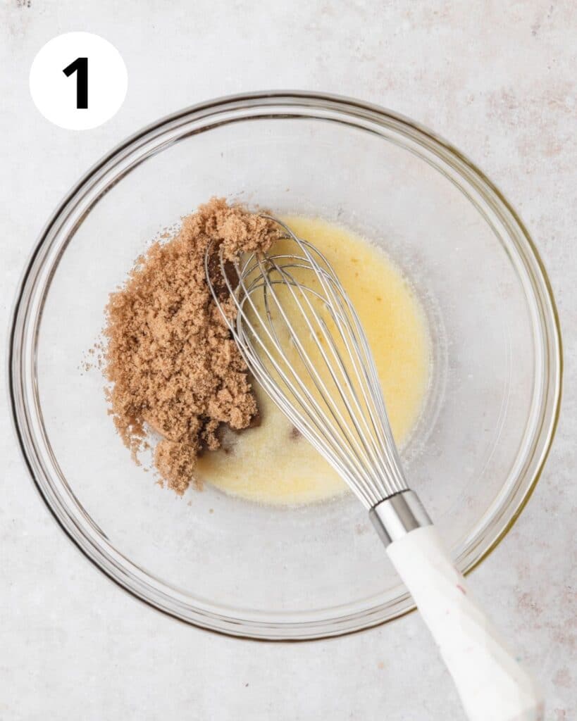 whisking butter and brown sugar.