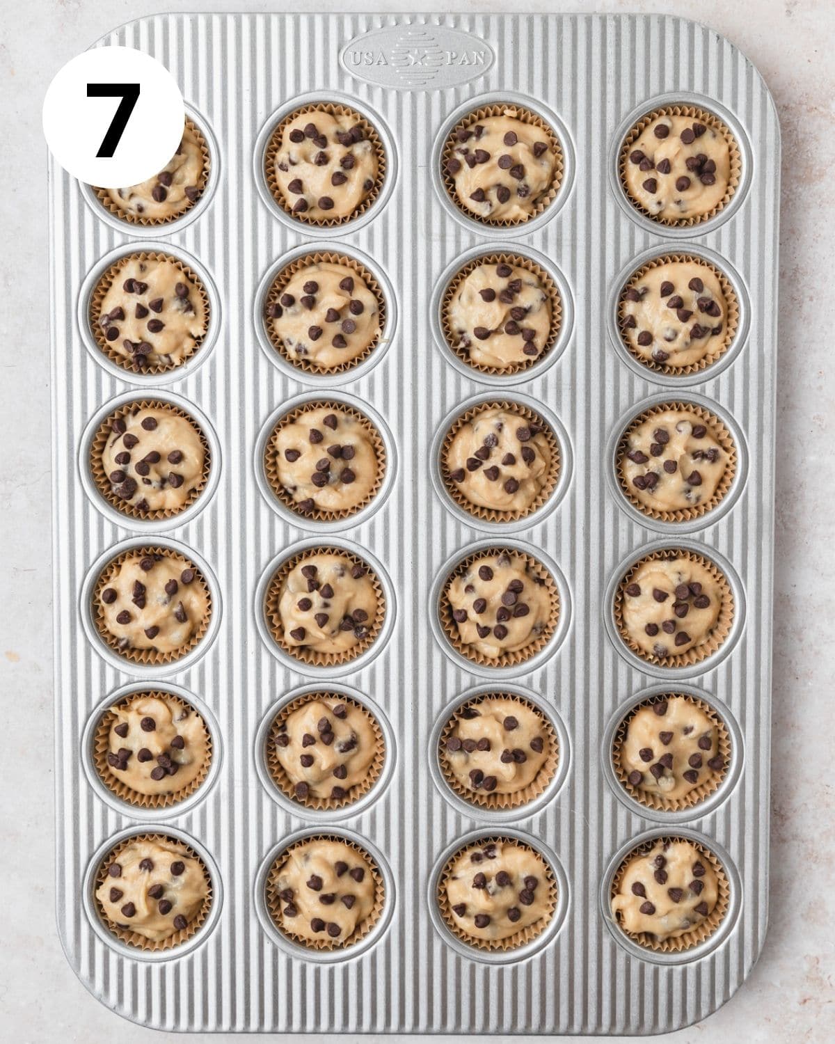 mini chocolate chip banana muffins before baking.