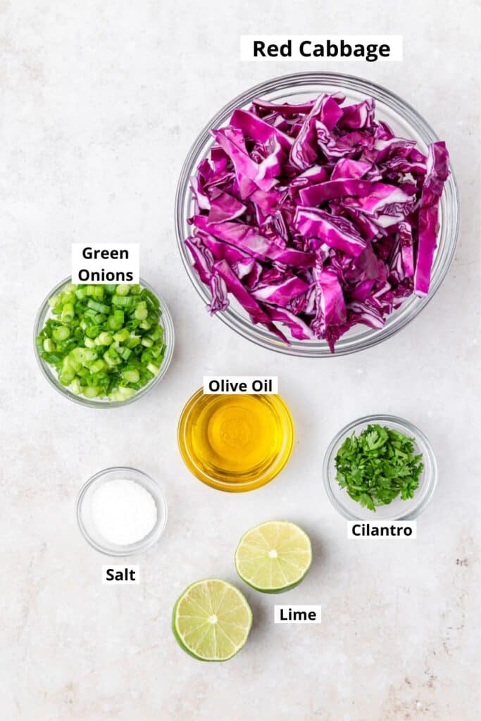 labeled ingredients for cabbage slaw.