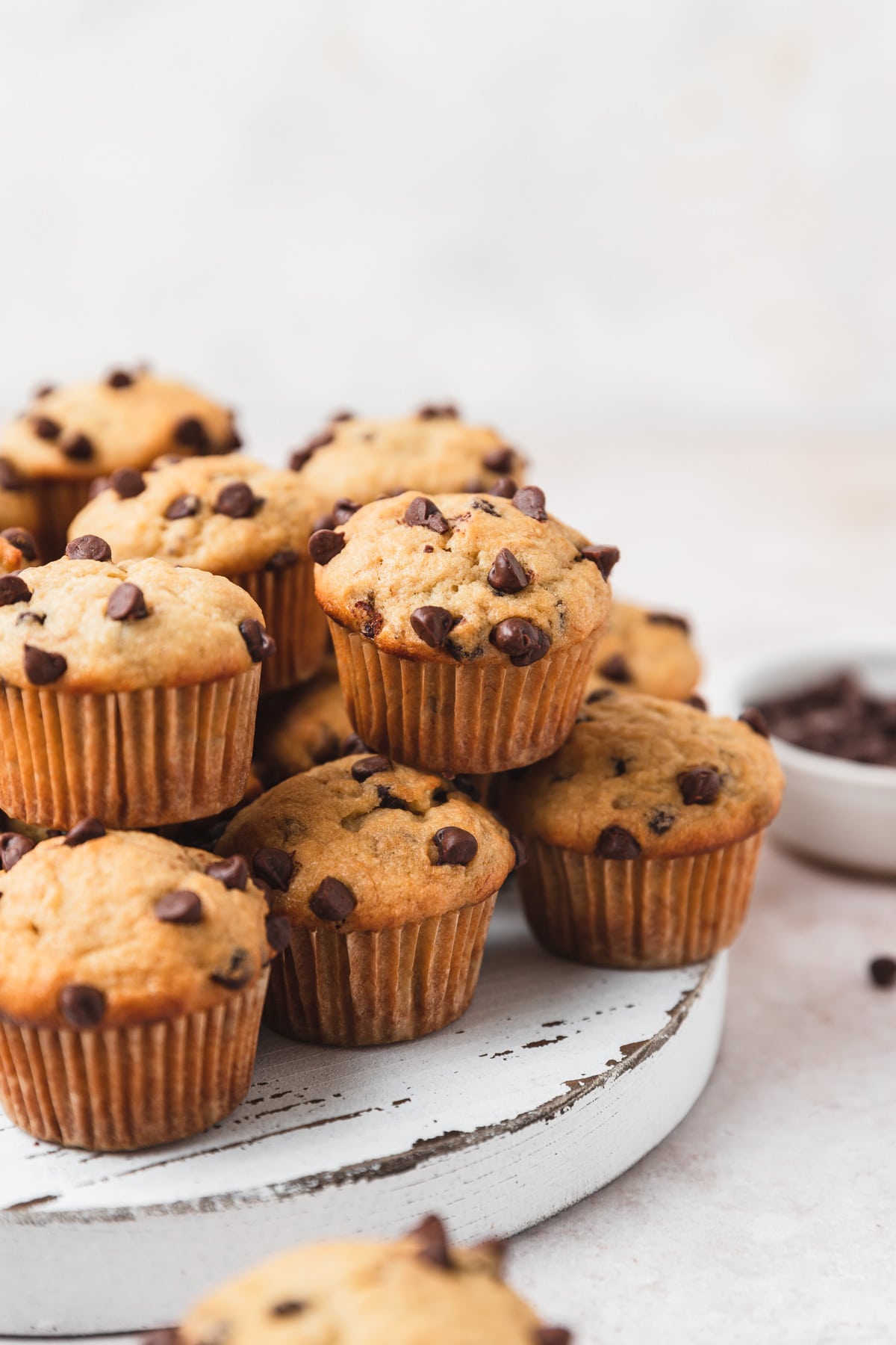 mini banana muffins with mini chocolate chips.