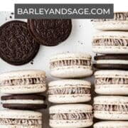 oreo macarons with white chocolate ganache pin.