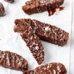close up of double chocolate biscotti.
