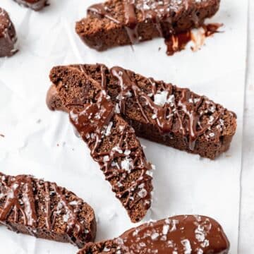 close up of double chocolate biscotti.