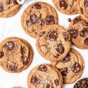 close up of espresso chocolate chip cookies.