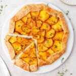 close up of golden beet and goat cheese galette.