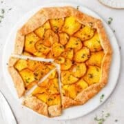 close up of golden beet and goat cheese galette.