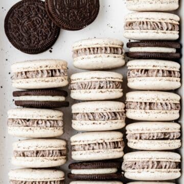 close up of oreo macarons.