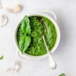 close up of spinach pesto.