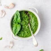 close up of spinach pesto.