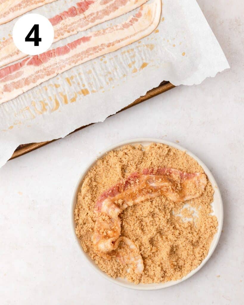 rolling bacon in brown sugar.