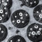 close up of black cocoa monster cookies.