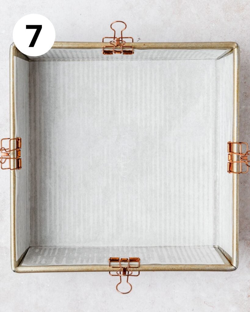 square baking pan lined with parchment paper.