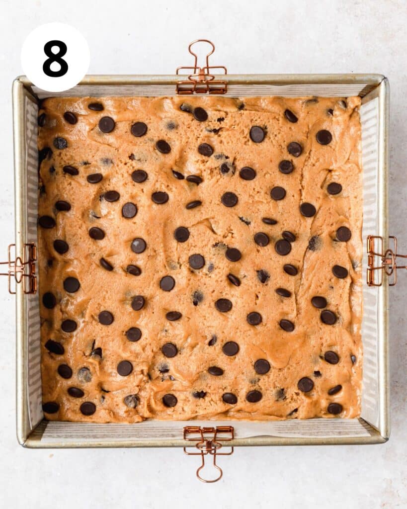 pumpkin chocolate chip blondies before baking.