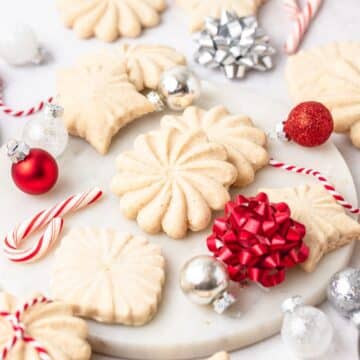 close up of brown butter stamp cookies.