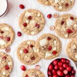 close up of cranberry white chocolate chip cookies.