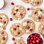 close up of cranberry white chocolate chip cookies.