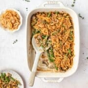 close up of fresh green bean casserole from scratch.