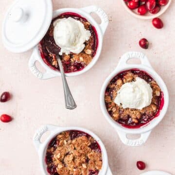 close up of leftover cranberry crisp.