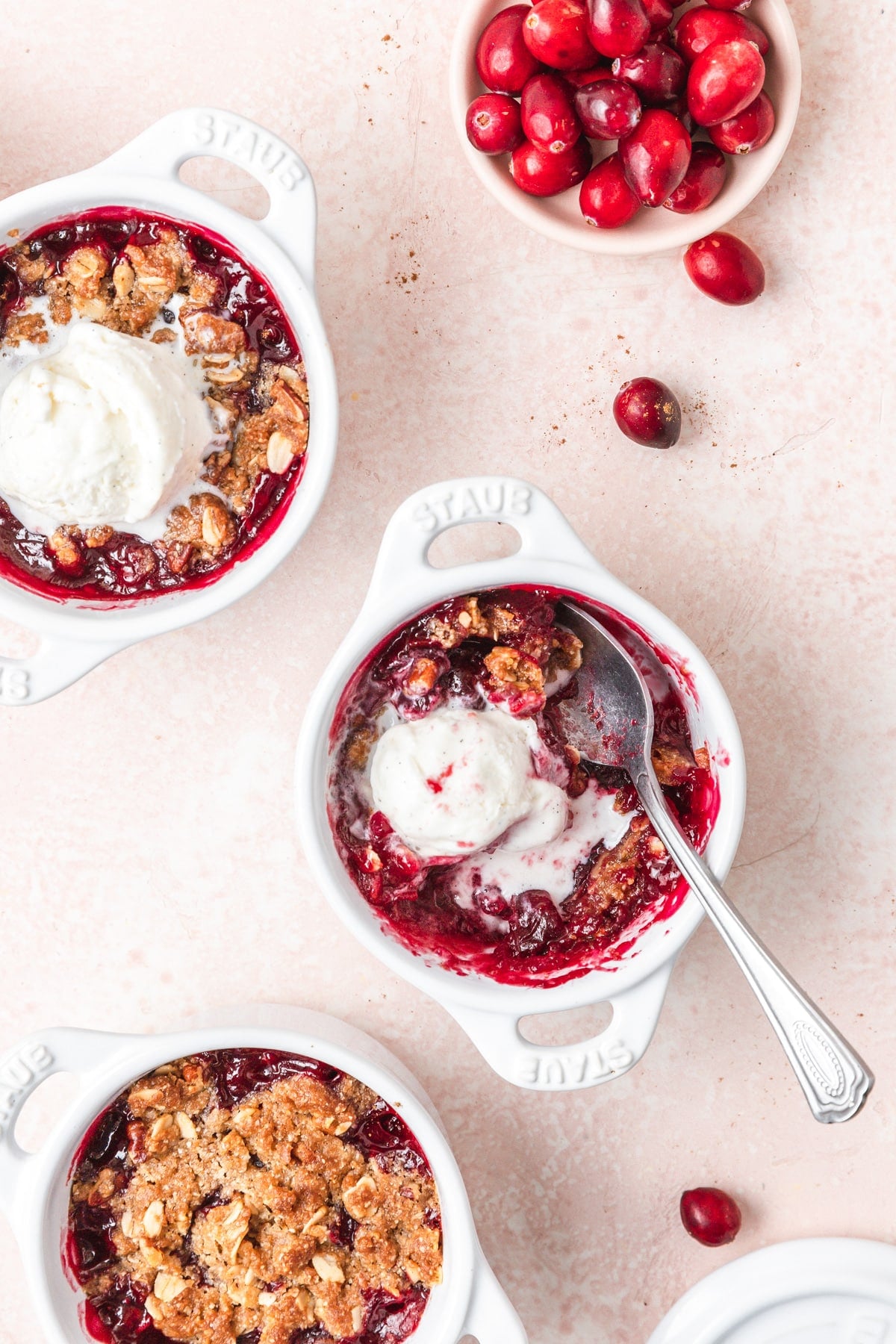 leftover cranberry crisp with pecan topping and ice cream.