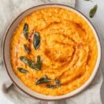 close up of mashed butternut squash.