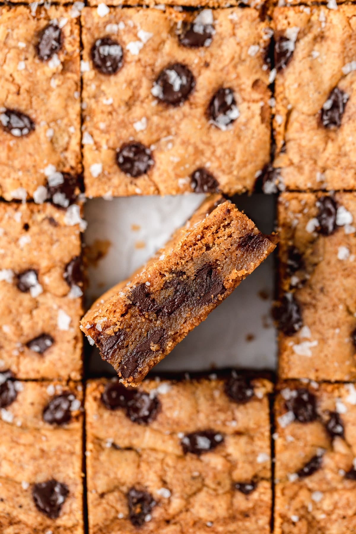side shot of pumpkin chocolate chip blondies.