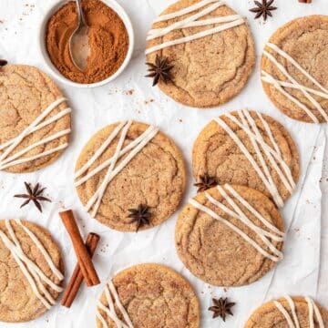 close up of chai spice cookies with vanilla bean glaze.