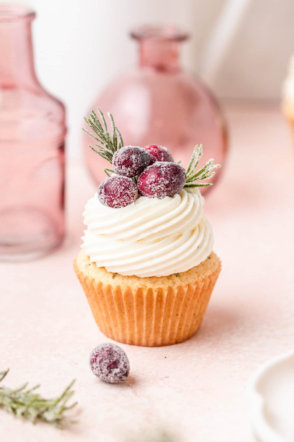 cranberry cupcakes with white chocolate buttercream.