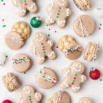 close up of gingerbread macarons.