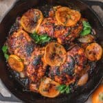 close up of roasted harissa and persimmon chicken.