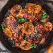 close up of roasted harissa and persimmon chicken.