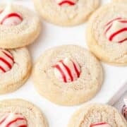 close up of peppermint kiss cookies.