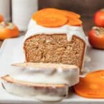 close up of persimmon loaf cake.