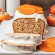 close up of persimmon loaf cake.