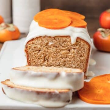 close up of persimmon loaf cake.