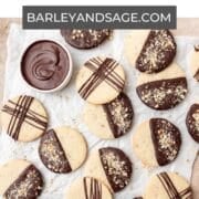 chocolate almond shortbread cookies pin.