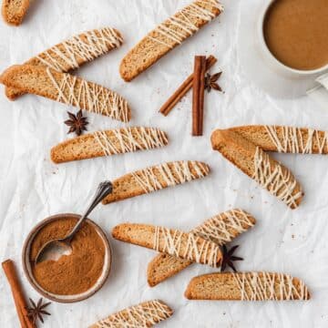 close up of brown butter chai spiced biscotti.