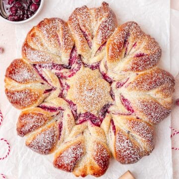 close up of cranberry star bread.