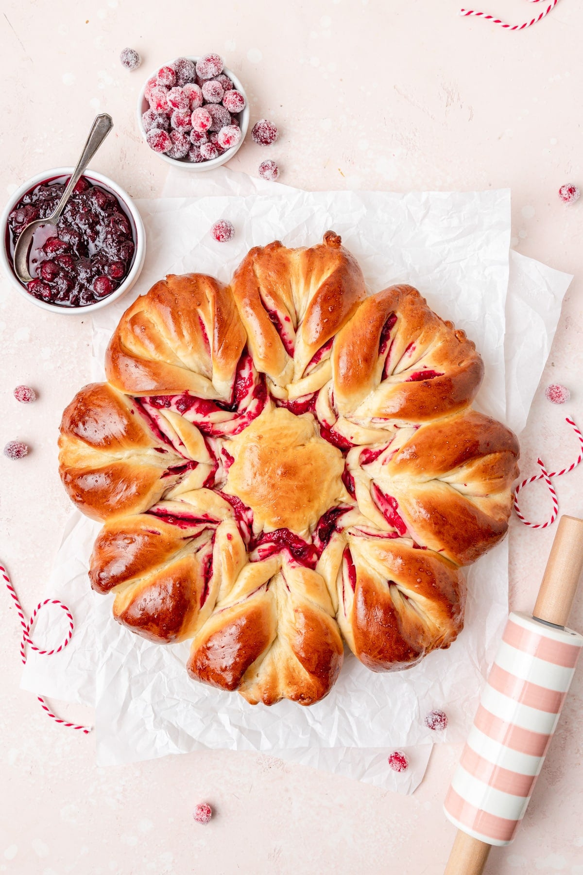 cranberry star bread after baking.